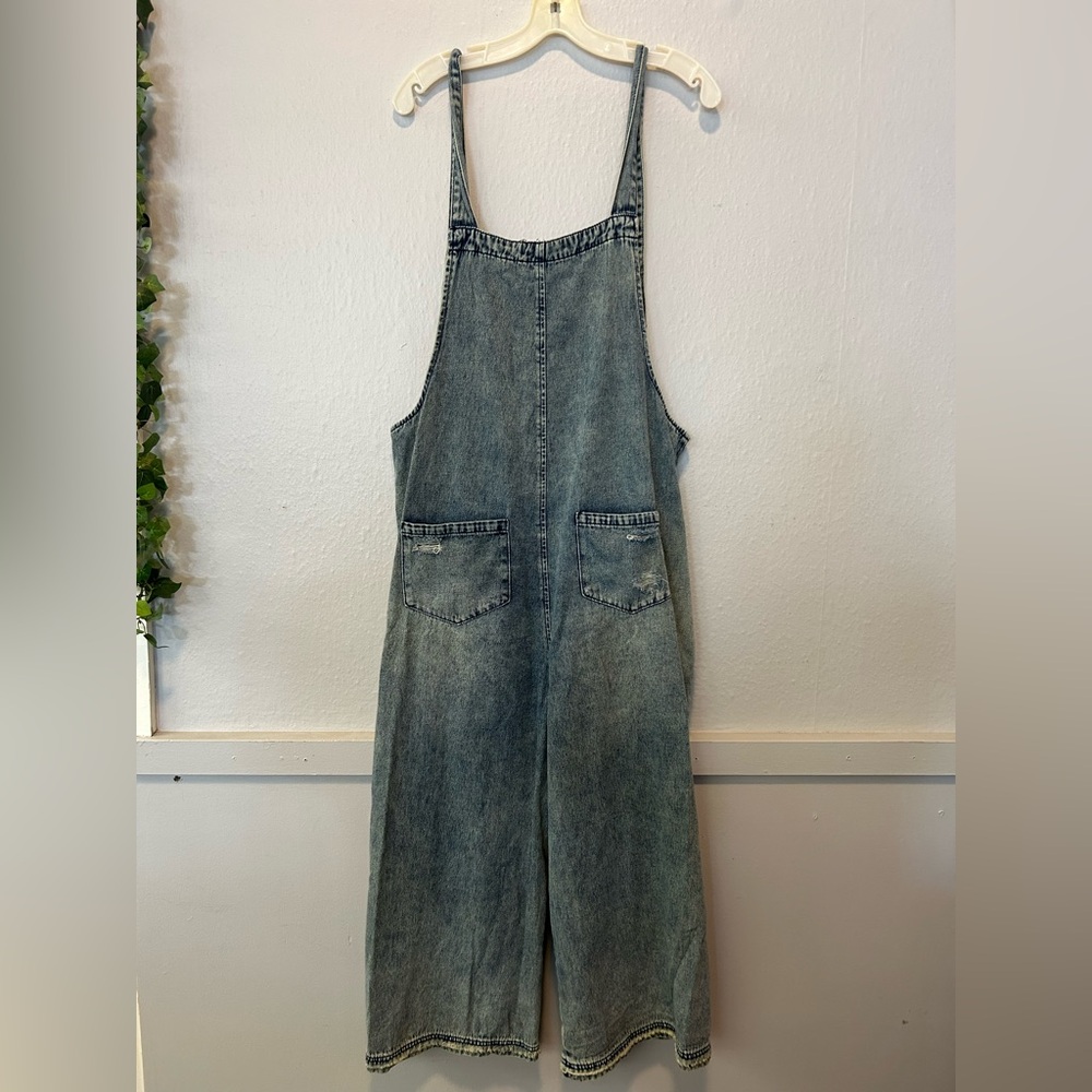 Three Bird Nest Distressed Blue Denim Overalls - Picture 9 of 9